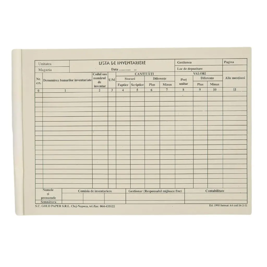 lista inventar orizontal 11 coloane interior